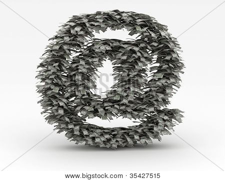 Mail symbol, alphabet from dollars on white background