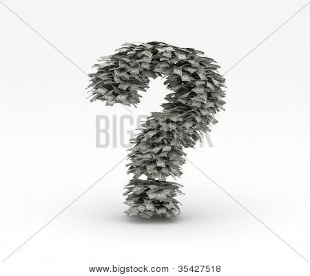 Question mark alphabet from dollars on white background