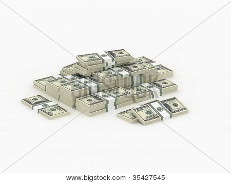 Several packs of money, 3d illustration on white background