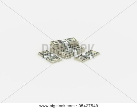 Several packs of money, 3d illustration on white background