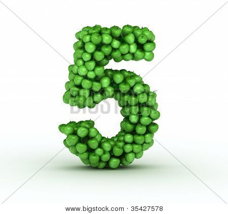 Number  5, from scattered green fresh apples
