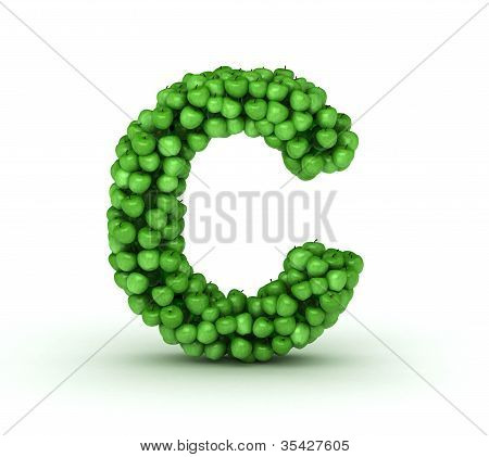 Letter c, from scattered green fresh apples