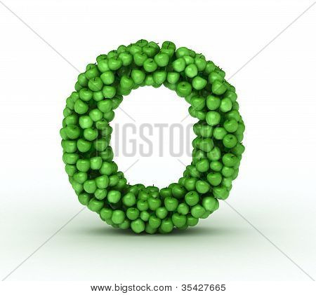 Letter o, from scattered green fresh apples