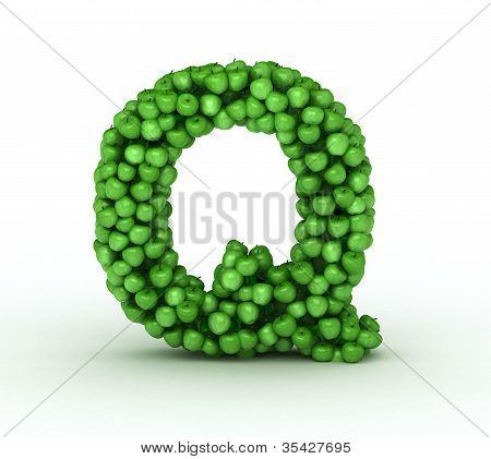Letter q , from scattered green fresh apples