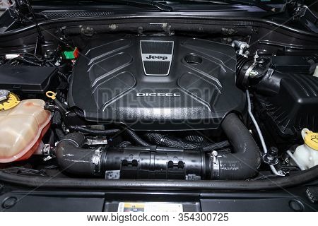 Novosibirsk, Russia -  March 05, 2020: Jeep Grand Cherokee, Close Up Detail Of  Car Engine, Front Vi