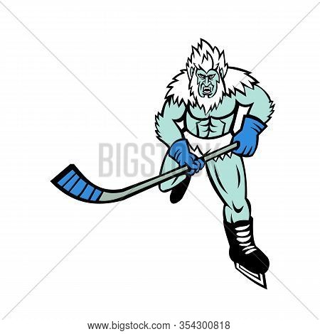 Mascot Icon Illustration Of An Angry Yeti Or Abominable Snowman, A Folkloric Ape-like Creature, With