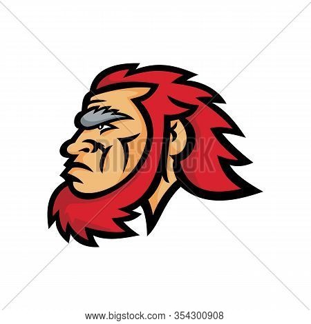 Mascot Icon Illustration Of Head Of A Primitive Caveman, Cro-magnon Or Neanderthal, An Extinct Speci