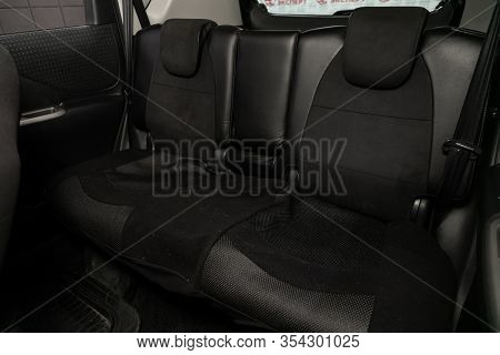 Novosibirsk, Russia -  January 24, 2020: Toyota Ractis, Close-up Of The Black  Rear Seats With Seats
