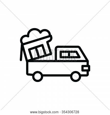 Black Line Icon For Waste Worthless Garbage Rubbish Van Sweepings Trash Dumping-truck Recycle Dispos