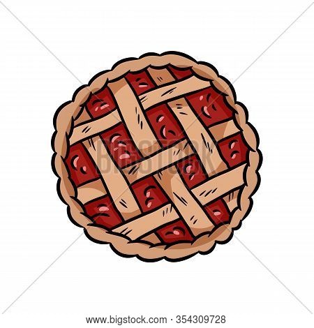 Hand Drawn Doodle Pie. Berry Pie Top View Tasty Bakery Media Glyph Vector Symbol