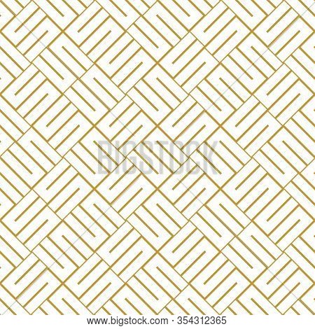 Abstract Geometric Pattern With Crossing Thin Golden Lines On White Background. Seamless Linear Rapp
