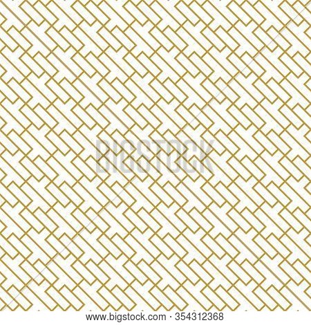 Abstract Geometric Pattern With Crossing Thin Golden Lines On White Background. Seamless Linear Rapp