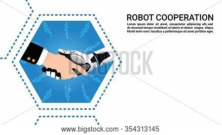 Artificial Intelligence (ai) Robot And Business Man Handshake Together. Concept Future Business Illu