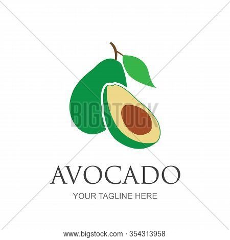 Avocado Fruit Logo Template. Avocado Half With Leaf Vector Design. Health Food Logotype