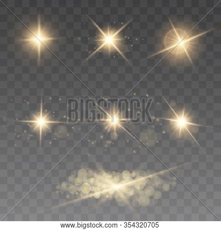 Yellow Glowing Light Explodes On A Transparent Background. Sparkling Magical Dust Particles. Bright 