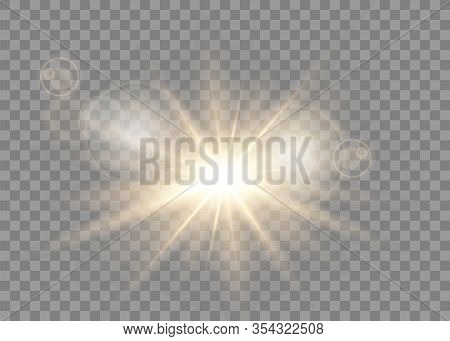 Vector Transparent Sunlight Special Lens Flash Light Effect.front Sun Lens Flash. Vector Blur In The