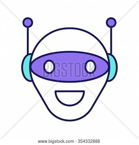 Chatbot Color Icon. Talkbot. Modern Robot. Android Laughing Chat Bot. Virtual Assistant. Conversatio