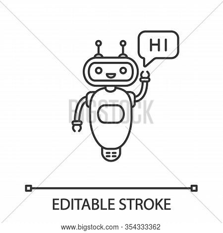 Chatbot Saying Hi Linear Icon. Thin Line Illustration. Talkbot Greeting User. Virtual Assistant. Onl