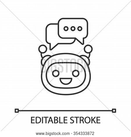 Chatbot With Speech Bubbles Linear Icon. Thin Line Illustration. Modern Robot. Talkbot Typing Answer