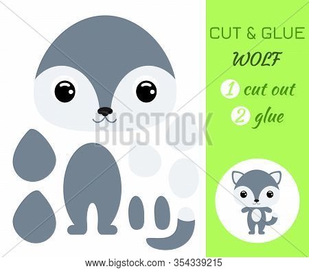 Cut And Glue Baby Wolf. Color Paper Application Game. Educational Paper Game For Preschool Children.