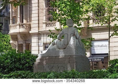 Barcelona, Spain - May 16, 2017: Back View Of The Monument Of The Francesc Soler Rovirosa From Catal