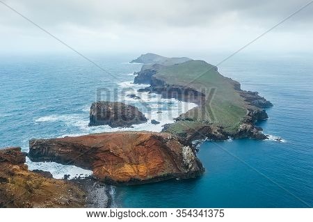 Sao Lourenco View With Atlantic Ocean Bay From Pico Do Furado - The Headland's Highest Point In The 
