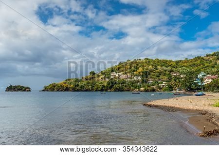 Coastline View With Living Houses On The Hill Of The Buccament Bay Near Kingstown, Saint Vincent Isl