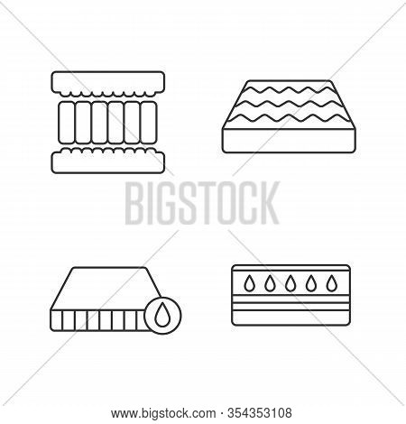 Orthopedic Mattress Linear Icons Set. Waterproof, Water Mattress, Memory Foam Filler. Thin Line Cont