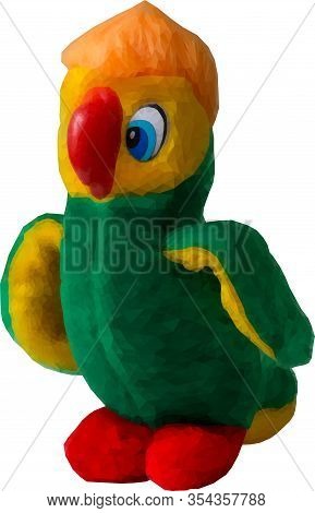 Vector Soft Toy Parrot, Isolated On White Background