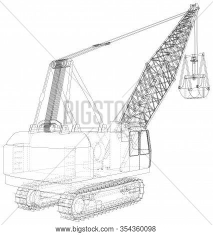 Dragline For Used Coal Mining. Bucket Is Massive. The Layers Of Visible And Invisible Lines Are Sepa