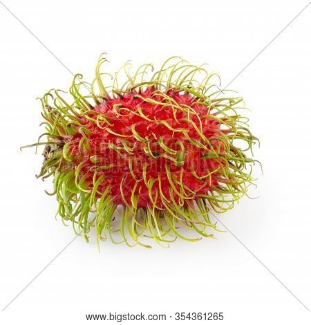 Rambutan Sweet Fruit Isolated Over White Background.