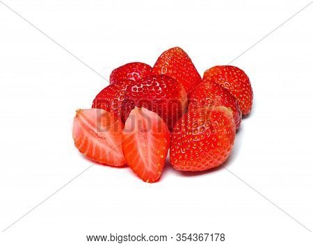Ripe Red Of Fresh Strawberries . Isolated On A White Background.