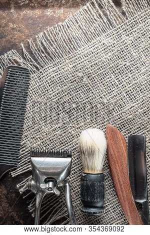 Vintage Barber Tools Dangerous Razor, Hairdressing Scissors, Old Manual Clipper, Metal Comb, Shaving