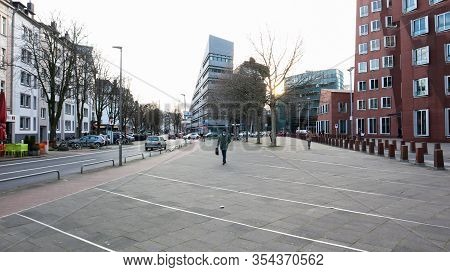 Dusseldorf, Germany - February 20, 2020: City And Shopping Streets Around Dusseldorf. Street Scenes 