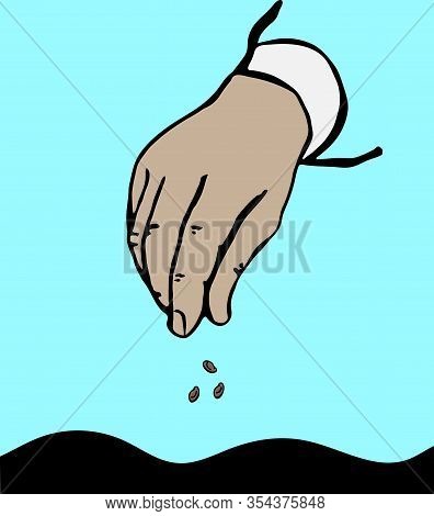 Hand Sows Seeds. Hand And Seeds, Vector Icon. Hand Throwing Seeds Icon. Plant, Sow, Organic, Ecology