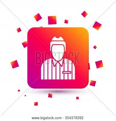 White Hockey Judge, Referee, Arbiter Icon Isolated On White Background. Square Color Button. Vector 