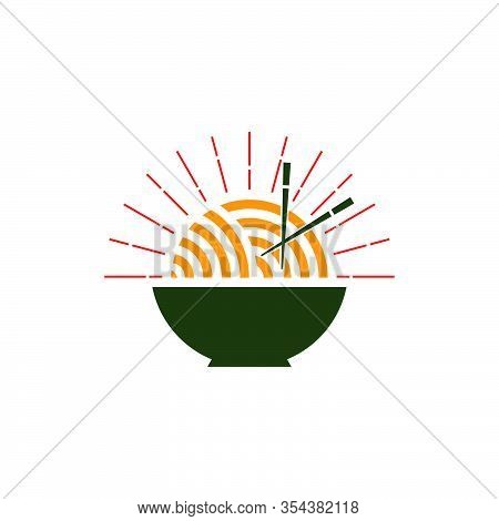 Bowl Of Noodle With Chopstick Simple Geometric Line Vintage Decoration Vector