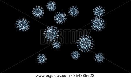 Virus Isolated On A Black Background 3d Rendering. A Dangerous Non-cellular Infectious Agent That Ca