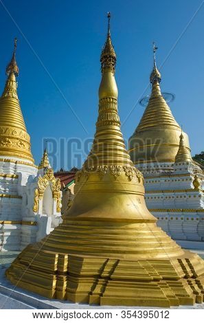 Golden pagodas in Burma. Maha Su Taung Pyae Htee Hlaing Shin Pagoda in Inwa (Ava), Myanmar