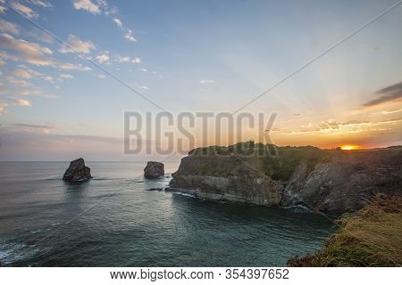 Beautiful Sunrise In Winter In Hendaye. France