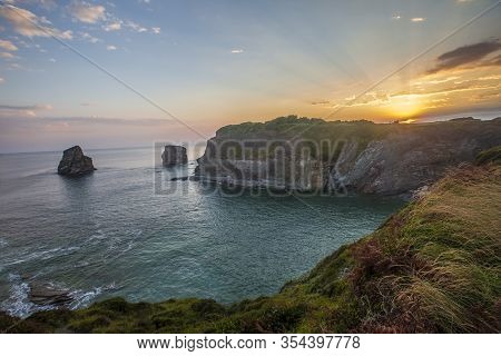 Long Exposure At Dos Hermanas At Dawn In Hendaye In Winter, France