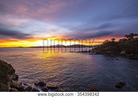 Orange Sunrise In Fuenterrabia, Guipuzcoa. Basque Country