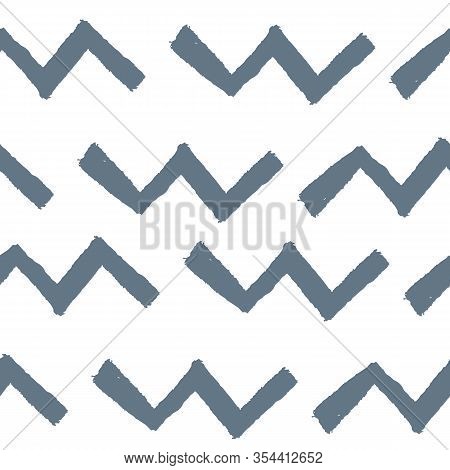 Hand Drawn Seamless Blue Chevron Repeat Vector Pattern. Blue. Child Like.