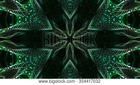 Green Motion Design Background With Symmetrical Star Pattern. Abstract Sci-fi Background With Glow P