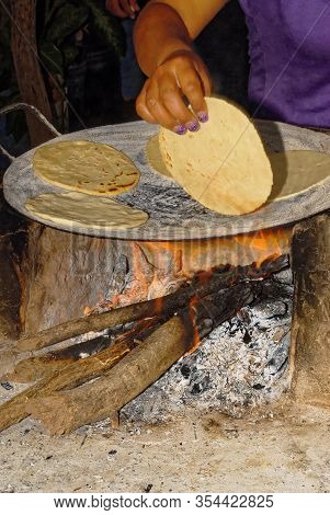Making Tortillas Over A Wood Fire In El Fuerte, Sierra Madre Occidental, Sinaloa State - Mexico
