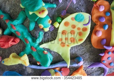 Little Sea Animals Made With Playdough. Manual Arts Workshop For Children