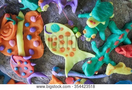 Little Sea Animals Made With Playdough. Manual Arts Workshop For Children