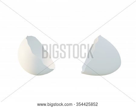 Broken White Egg On A White Background. 3d Illustration