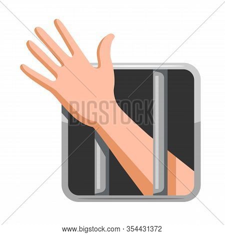 From The Prison Cell Reaches Out The Window. Asking For Help Prisoner. Flat Vector Illustration