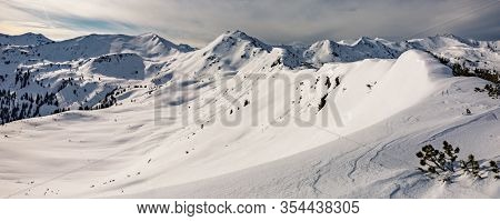 Snowy peaks, Planneralm skiing resort in winter,  Austrian Alps